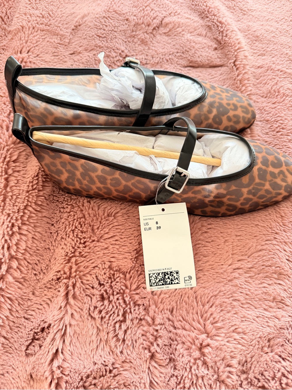 H&M Leopard Print Mary Jane Flats with Black Strap
